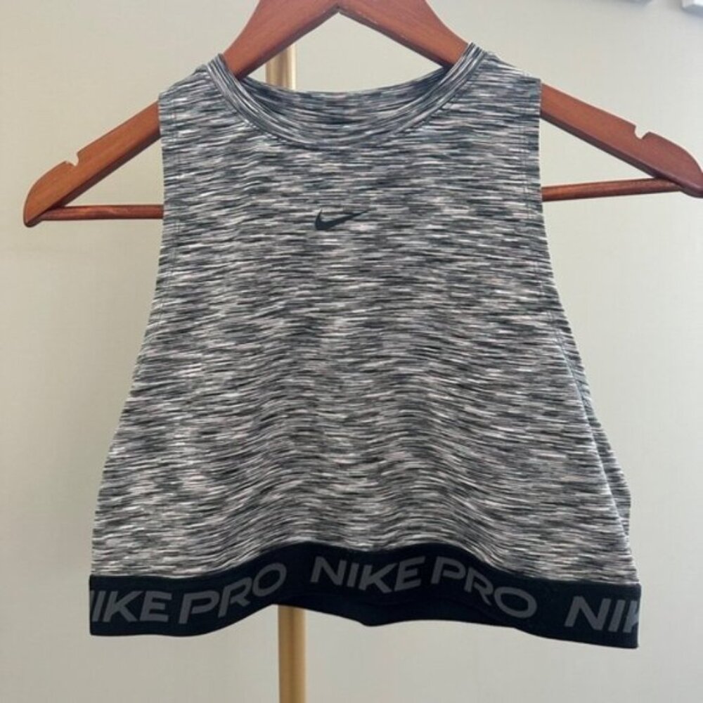 Nike Pro Dri-FIT Cropped Tank Top Heather Gray Black Large
